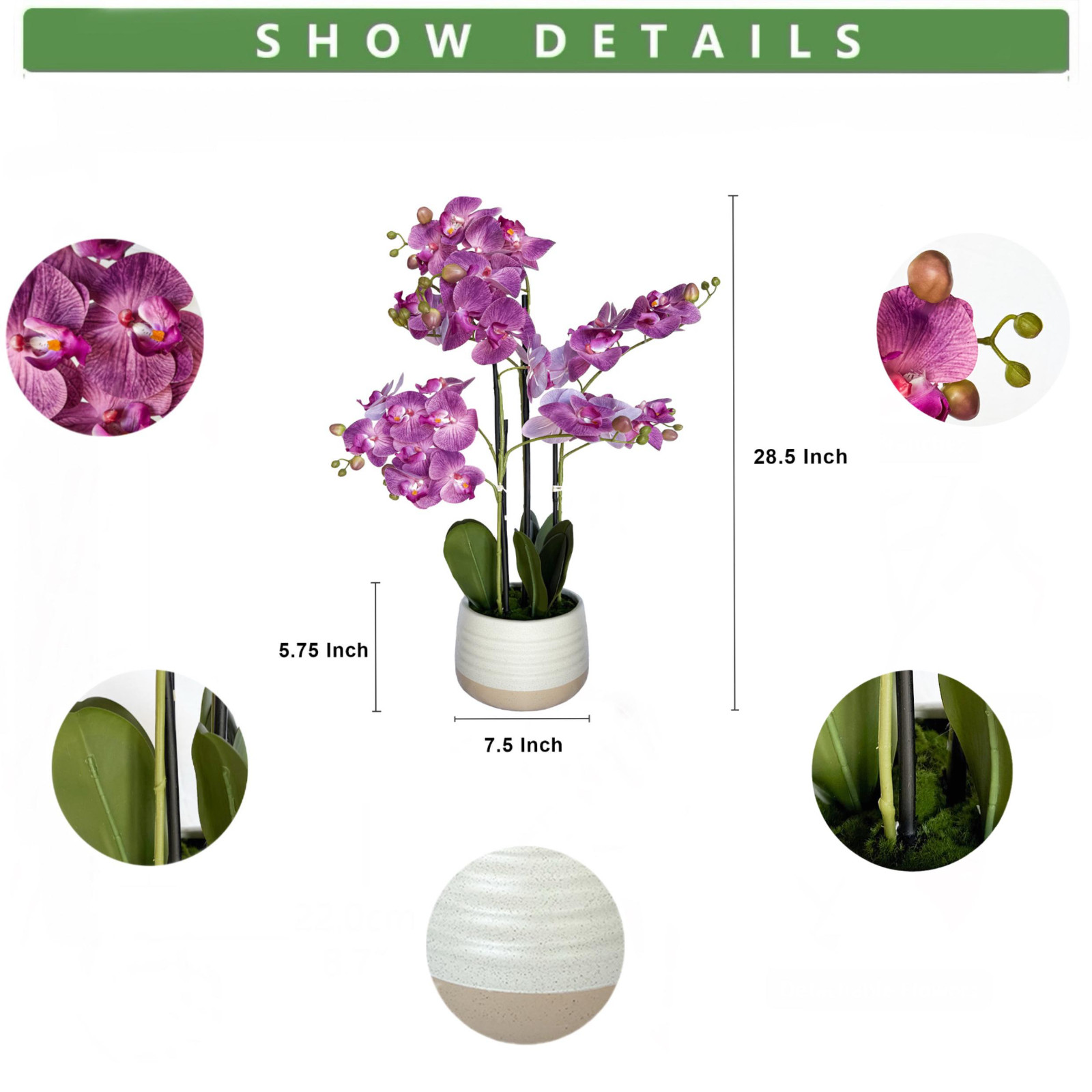 Faux Orchid Flower Arrangement Ceramic Pot Artificial Plant Home Decoration