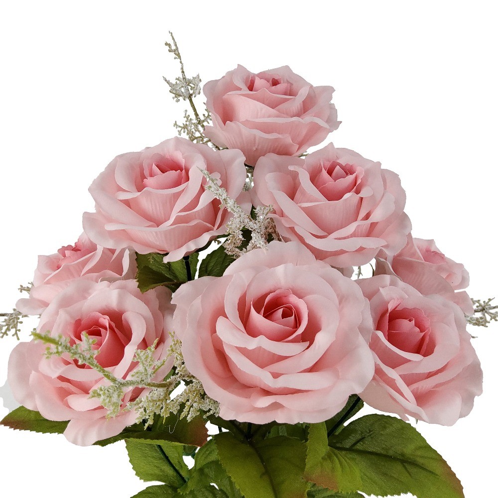 Indoor Artificial Flower Rose Bush, Pink Color, Assembled Height 17.5″