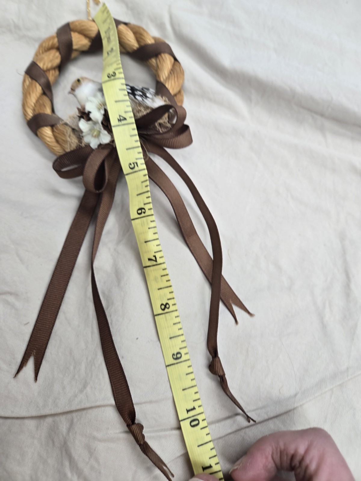 Vintage 4″ Handmade Wreath Decor Ornament~Bird Made W/Real Feathers~Cottagecore