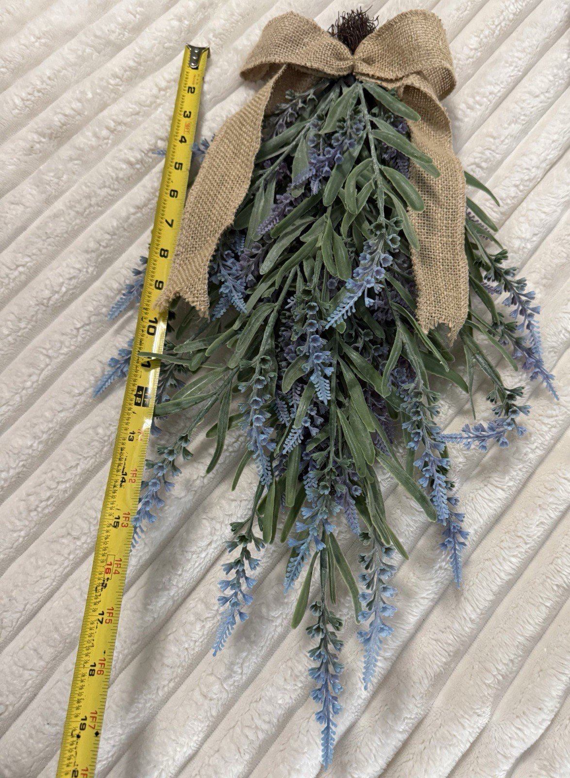 Farmhouse PURPLE Lavender Teardrop Hanging Flower Wreath And Welcome Sign Decor