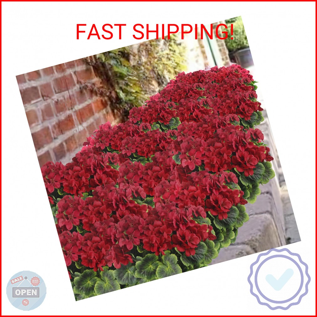 FAICOIA 2 Pcs Artificial Geraniums for Outdoor Silk Geranium Flowers Red Artific