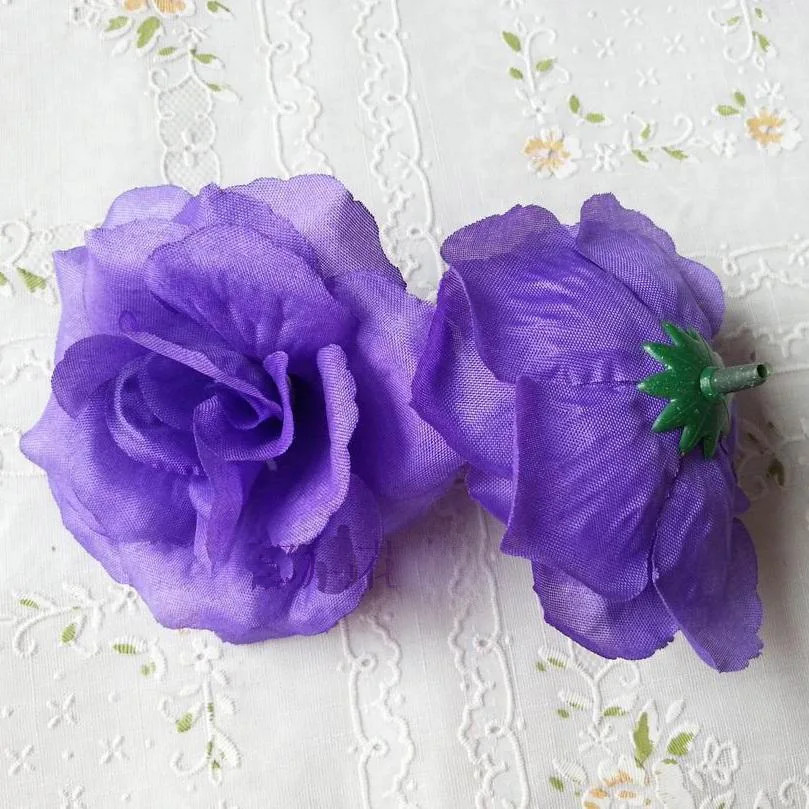 10Pcs Deep Purple Silk Rose Flower Heads for DIY Wedding Home Decor