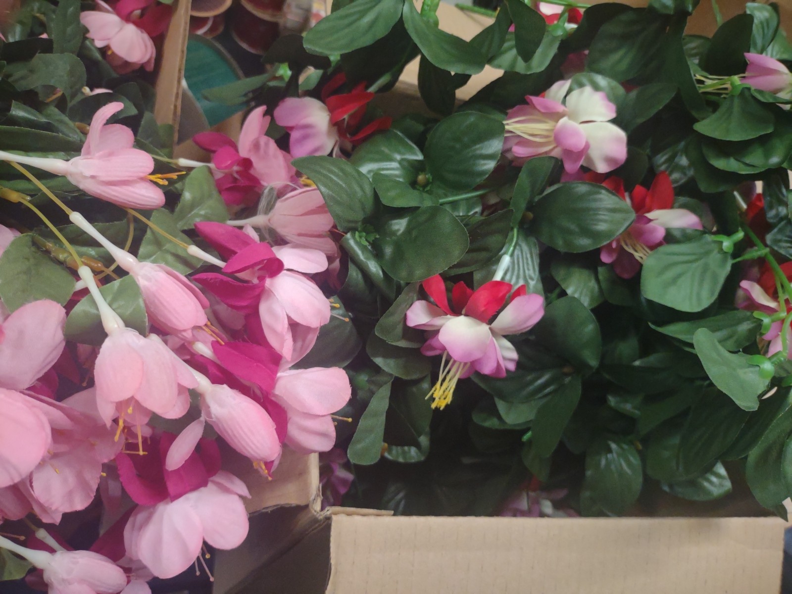 10 Hanging Silk Fuchsia Bushes, 2 Colors: Pink/Hot Pink & Lavender/Red