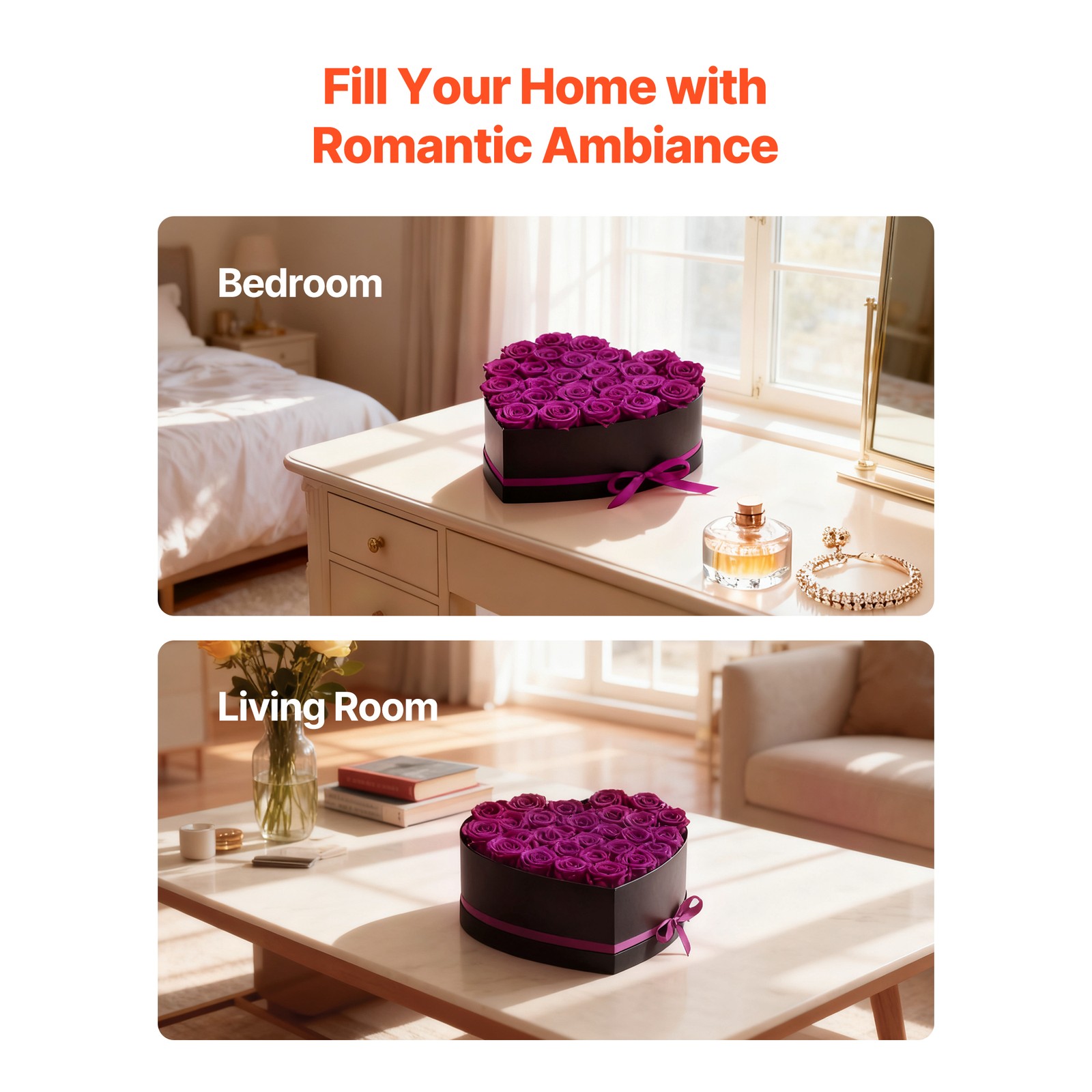 Uimoso 27 Preserved Roses in Heart-Shaped Box – Eternal Purple Flower Bouquet