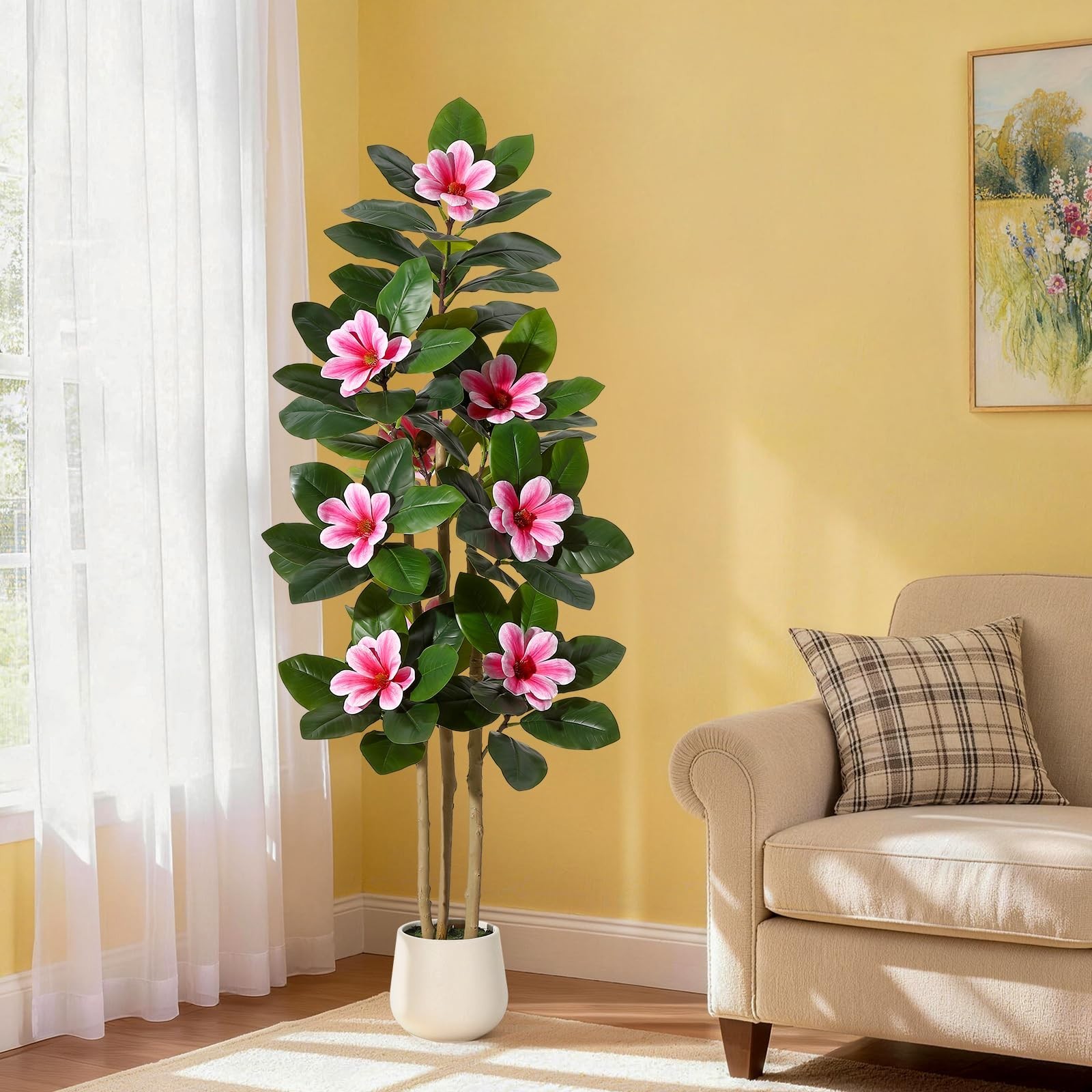 5/6FT Magnolia Trees Artificial Indoor – Faux Magnolia Tree with Magnolia Blooms