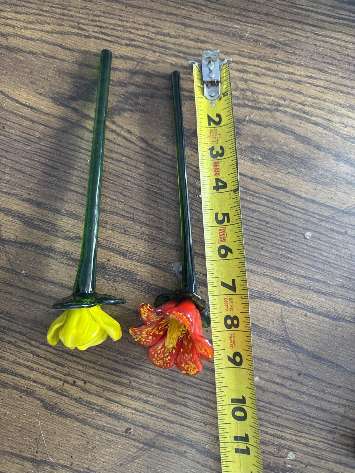 Vintage Art Glass Flower Stems & Blue Green Bud Vases Lot – Hand Blown Decor