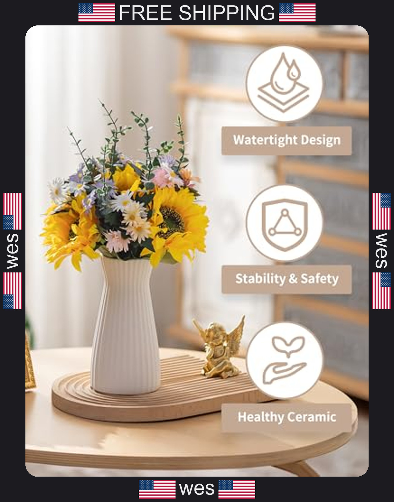 NUPTIO white ceramic flower vase 7.9 inches tall unglazed pampas grass