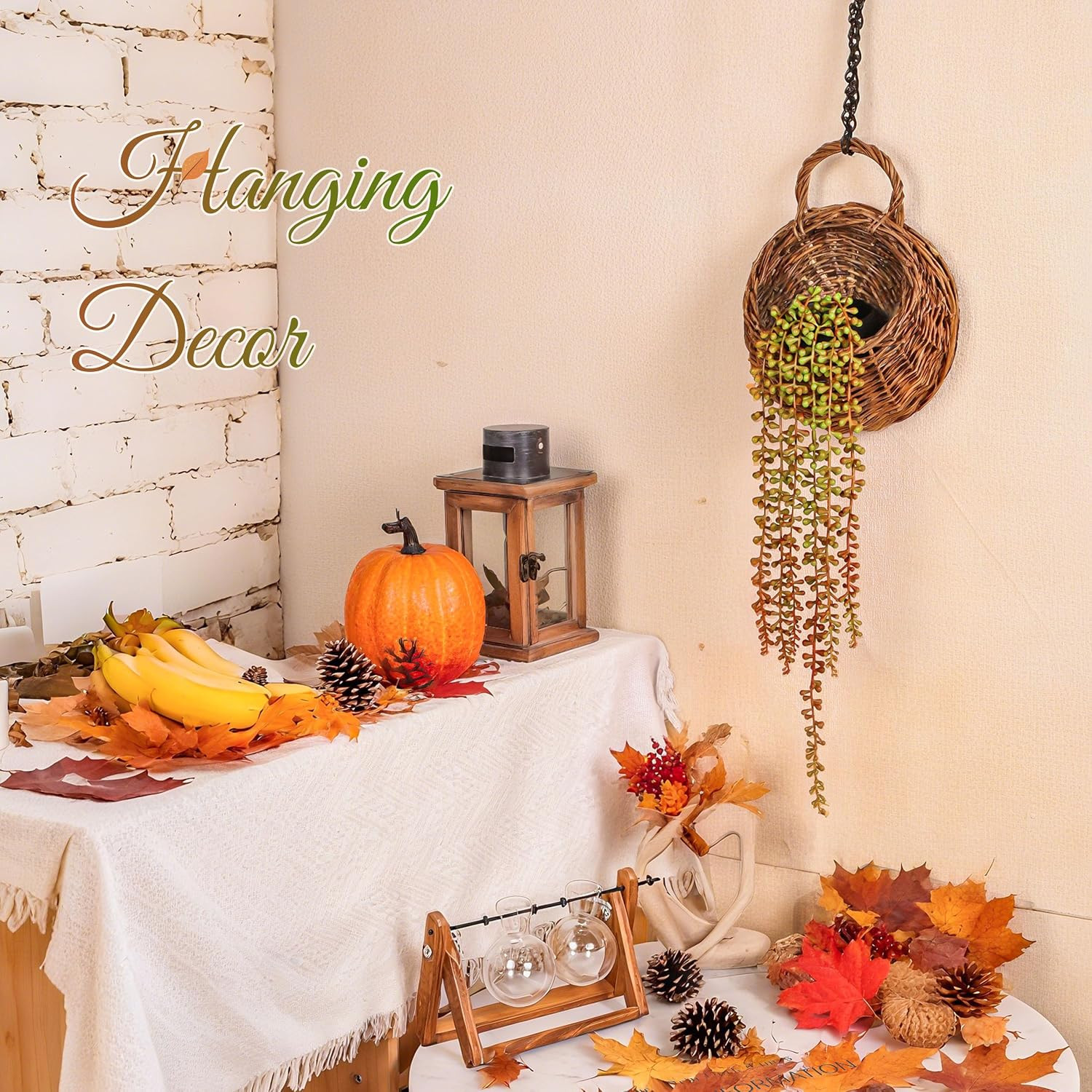 2Pcs Fake Fall Hanging Plants for Home Bathroom Wall Outdoor Decor | Orange Euca