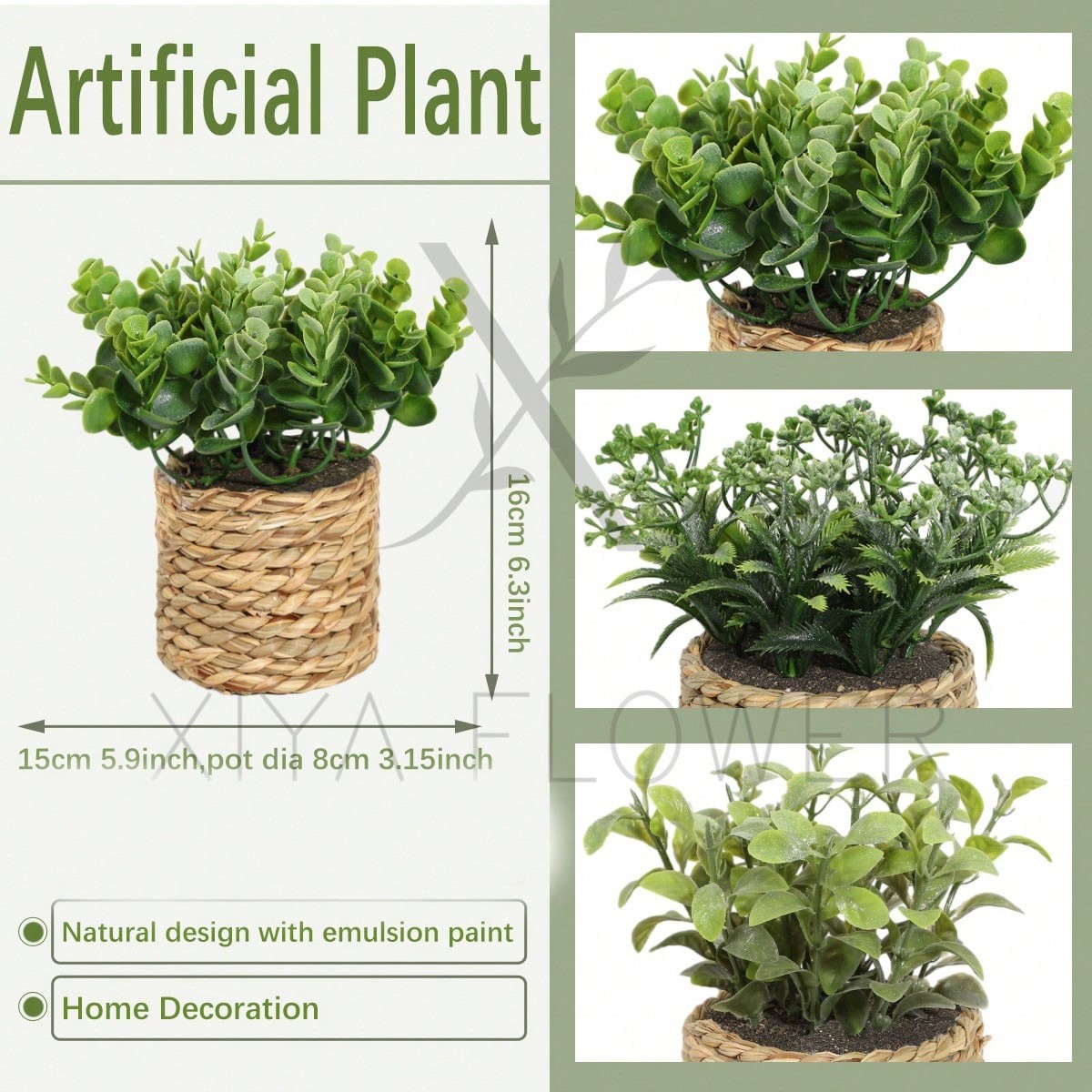 Green Artificial Potted Plant in Woven Rattan Pot for Home Decor