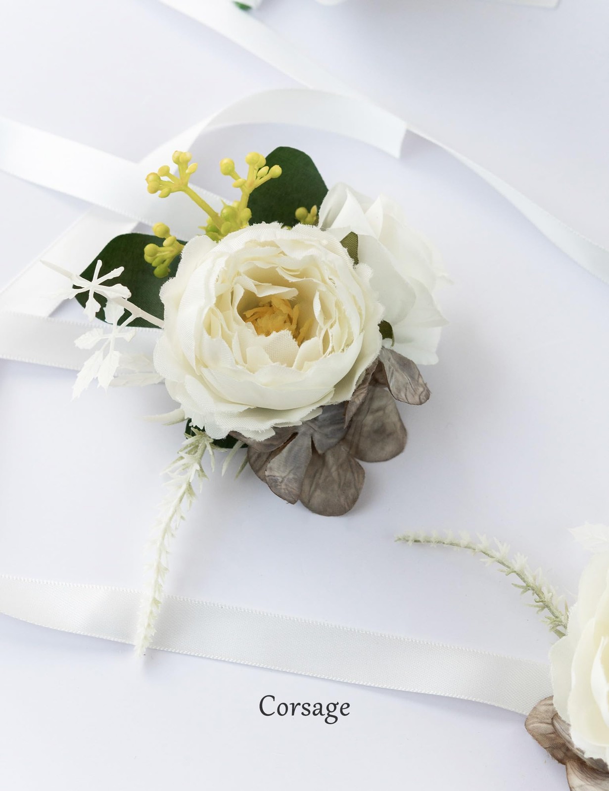 2 PCS Wrist Corsage Boutonniere Set Wedding Bridesmaid Mother Artificial Rose