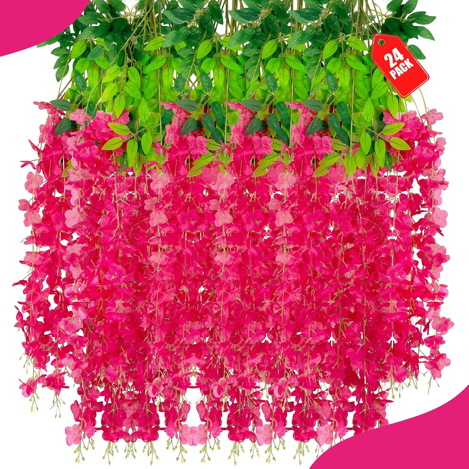 Fuchsia Wisteria Hanging Flowers 24 Pack – 3.4 Ft Artificial Garland Vines