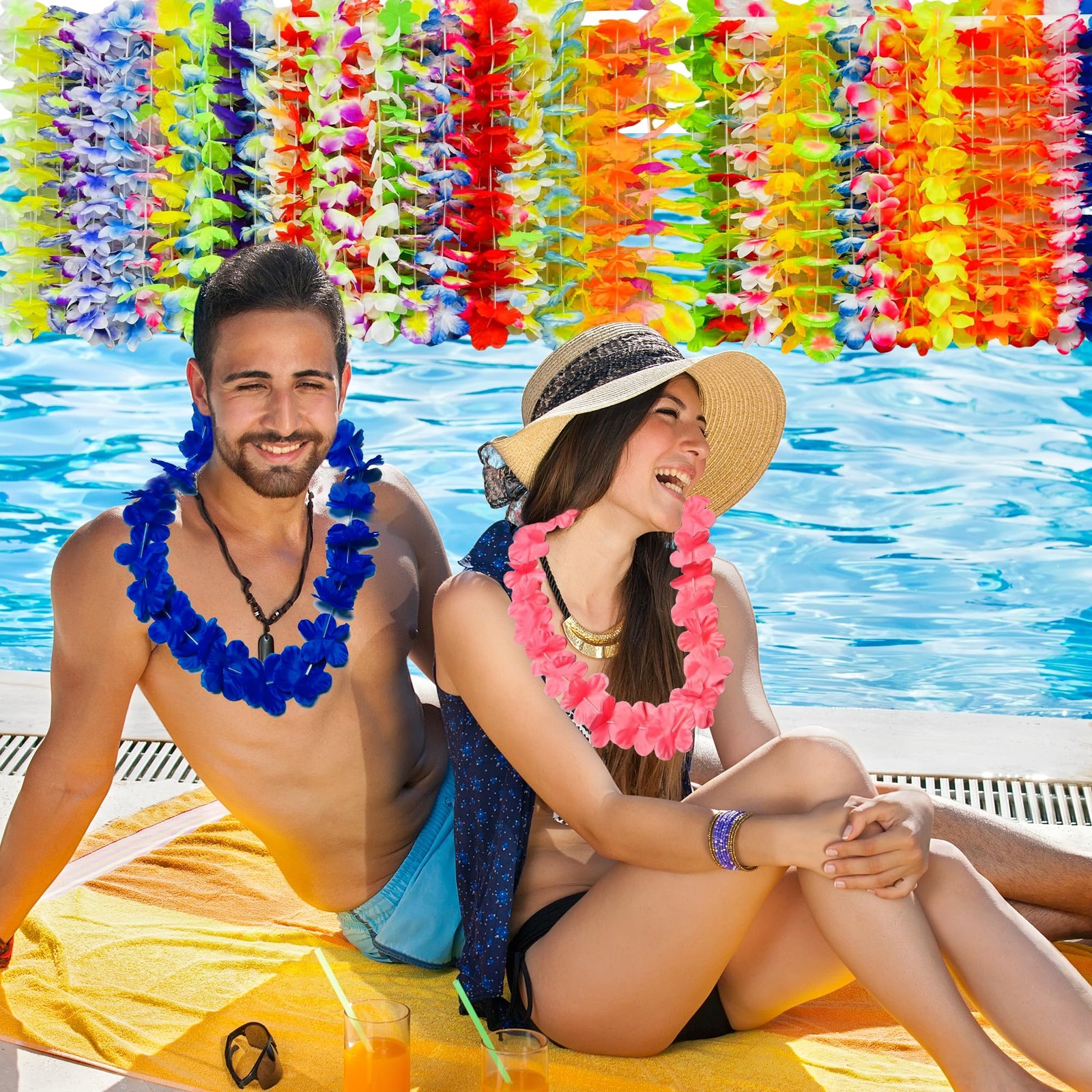 60pcs Hawaiian Leis Bulk for Luau Party, Birthday Party Hawaii Themed Decorat…