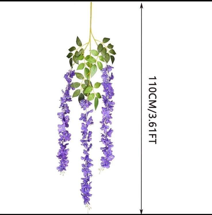 12 Pcs 3.61 Ft Artificial Wisteria Flowers Vine Ratta Hanging Garland Silk.