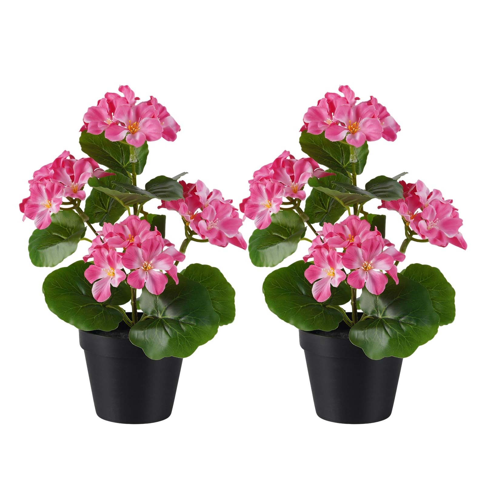 2 Pack Artificial Geranium Flowers in Pot Small 13 Inch Fake Plants Spring Su…