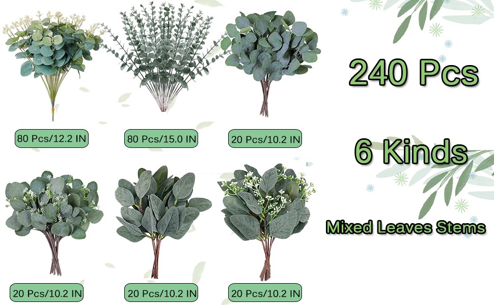Mixed Eucalyptus Leaves Stems Bulk Artificial Silver Dollar Leaves Picks Dried