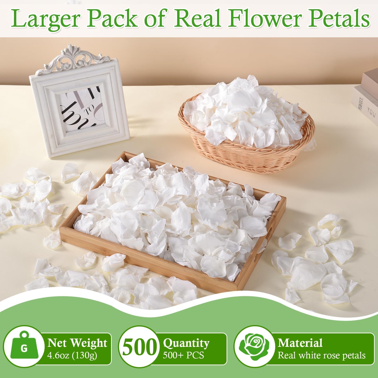 500+ PCS Real White Rose Petals, 4.57oz (130g) Preserved White Flower Petal f…