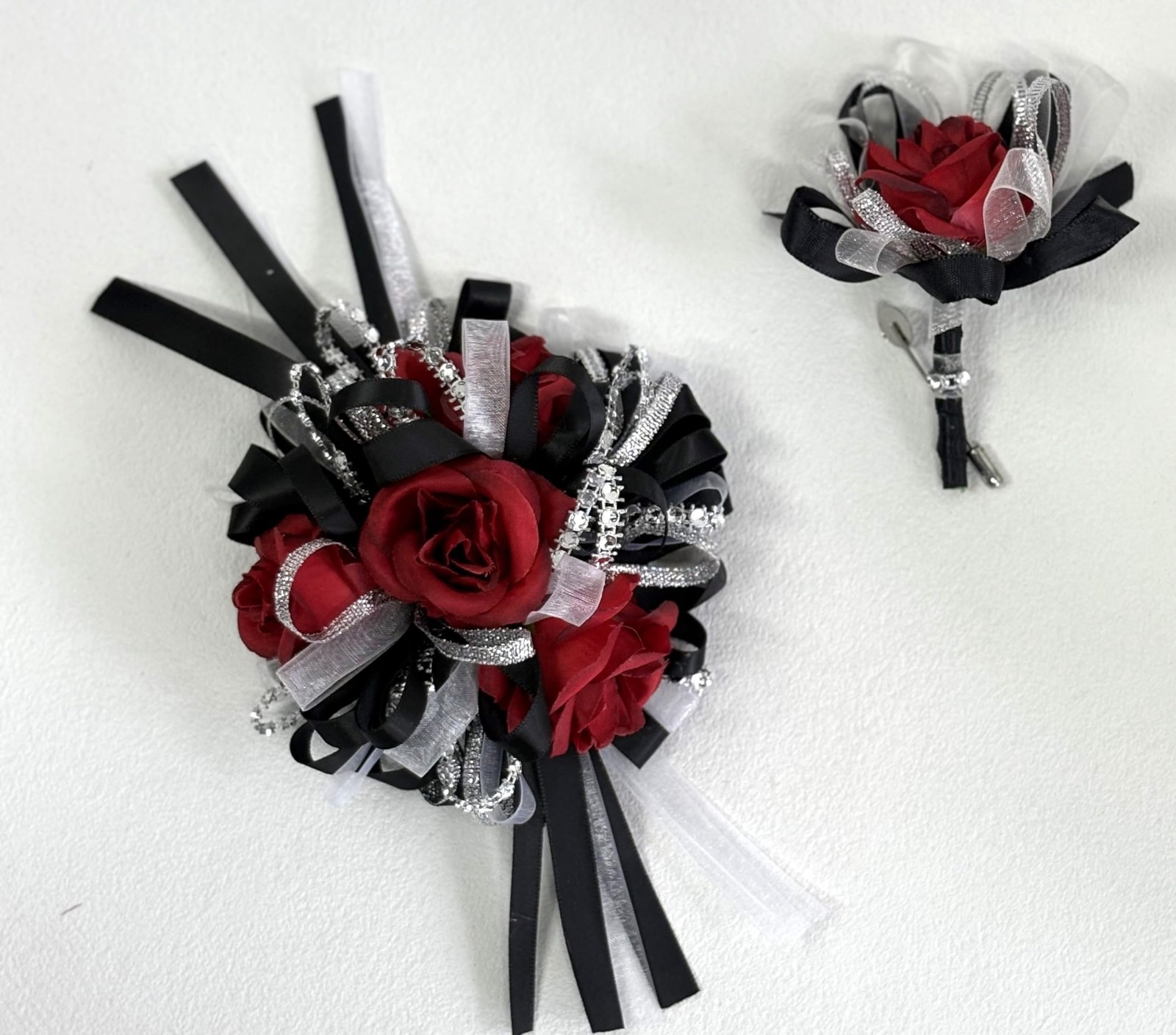 Ting Cecilly Rose Wedding Corsage Boutonniere Set Black Red Prom Accessory