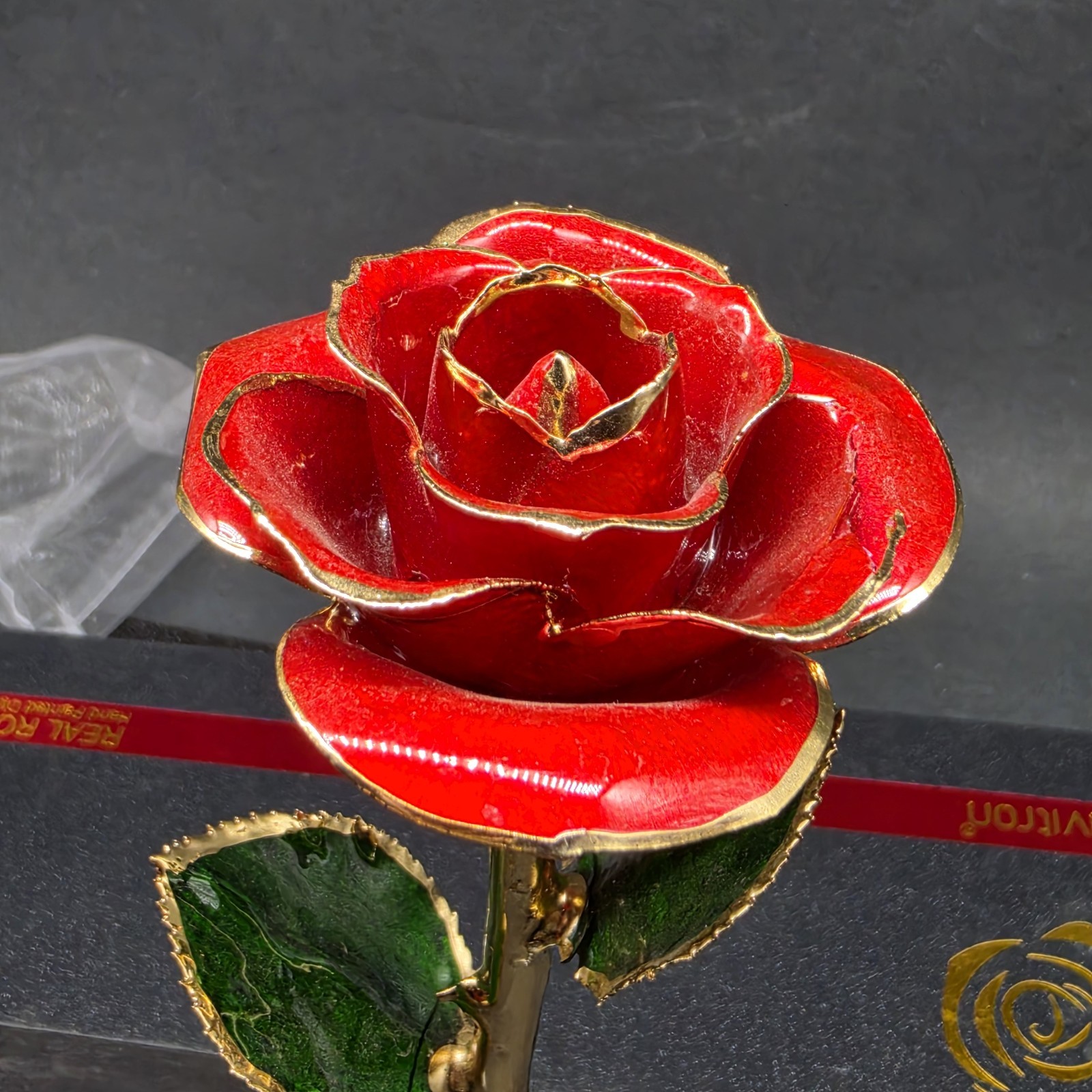 Sinvitron 24K Gold Dipped Real Rose (Red) With Heart Stand & SGS COA Certificate