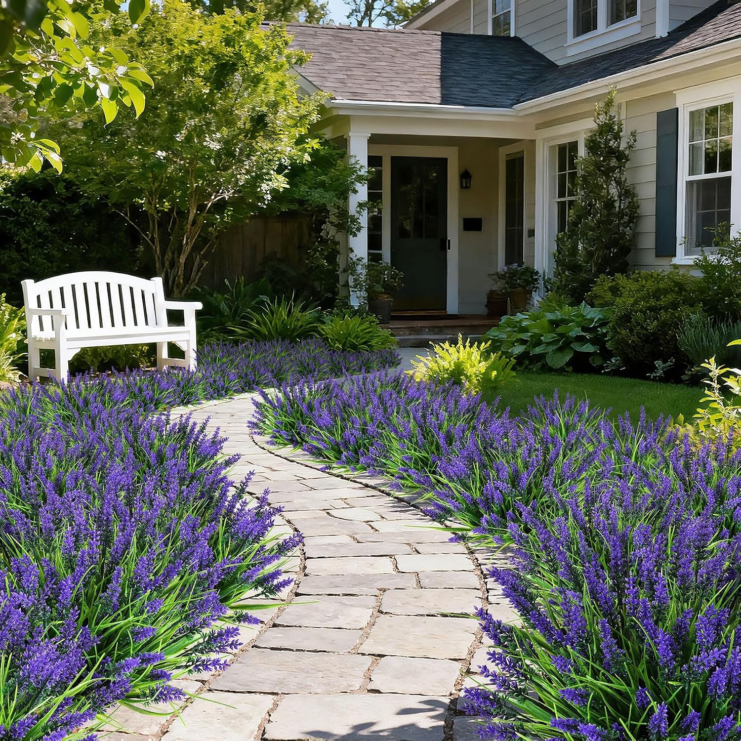 Artificial Plants Fake Lavender UV Resistant Faux Grass Outdoor Patio Decor