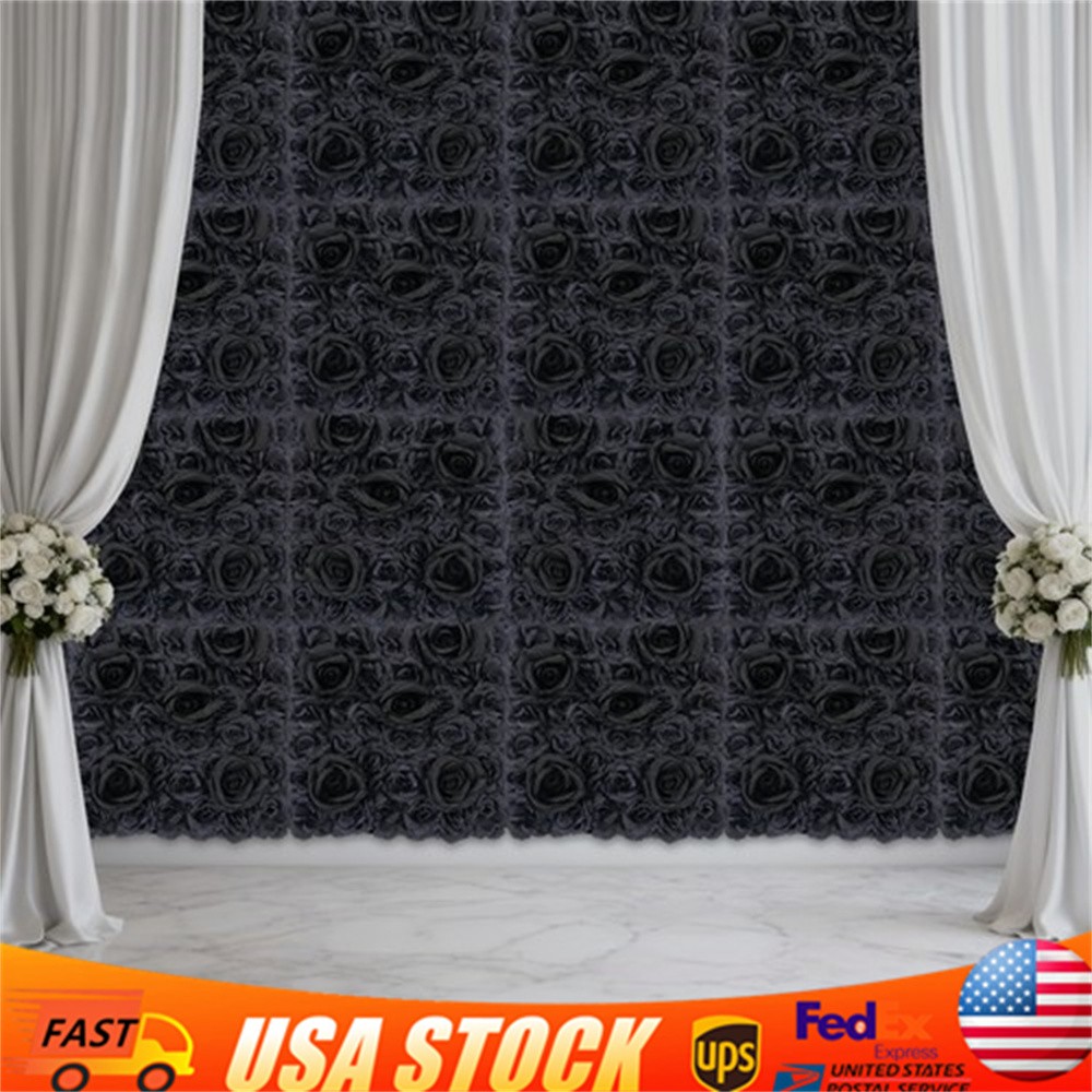 Gothic Style Black Rose Flower Wall Panels Artificial Floral Wedding Decor 12PCS