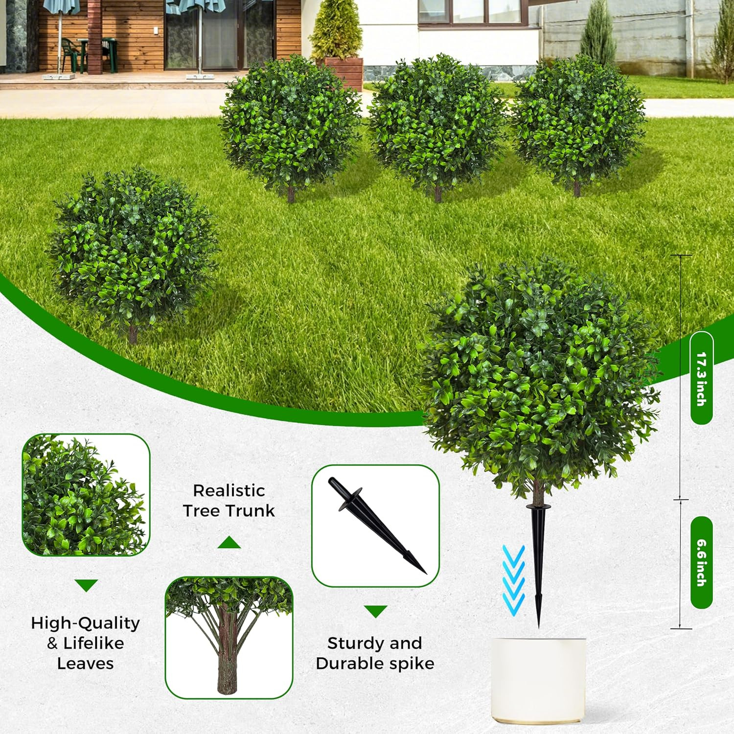 Set of 4 UV Resistant 21.6″ Artificial Boxwood Topiary Bushes for Indoor/Outdoor
