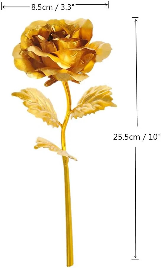 24k Gold Rose with Luxury Gift Box – 10-inch Golden Rose Metal Single Roses a…