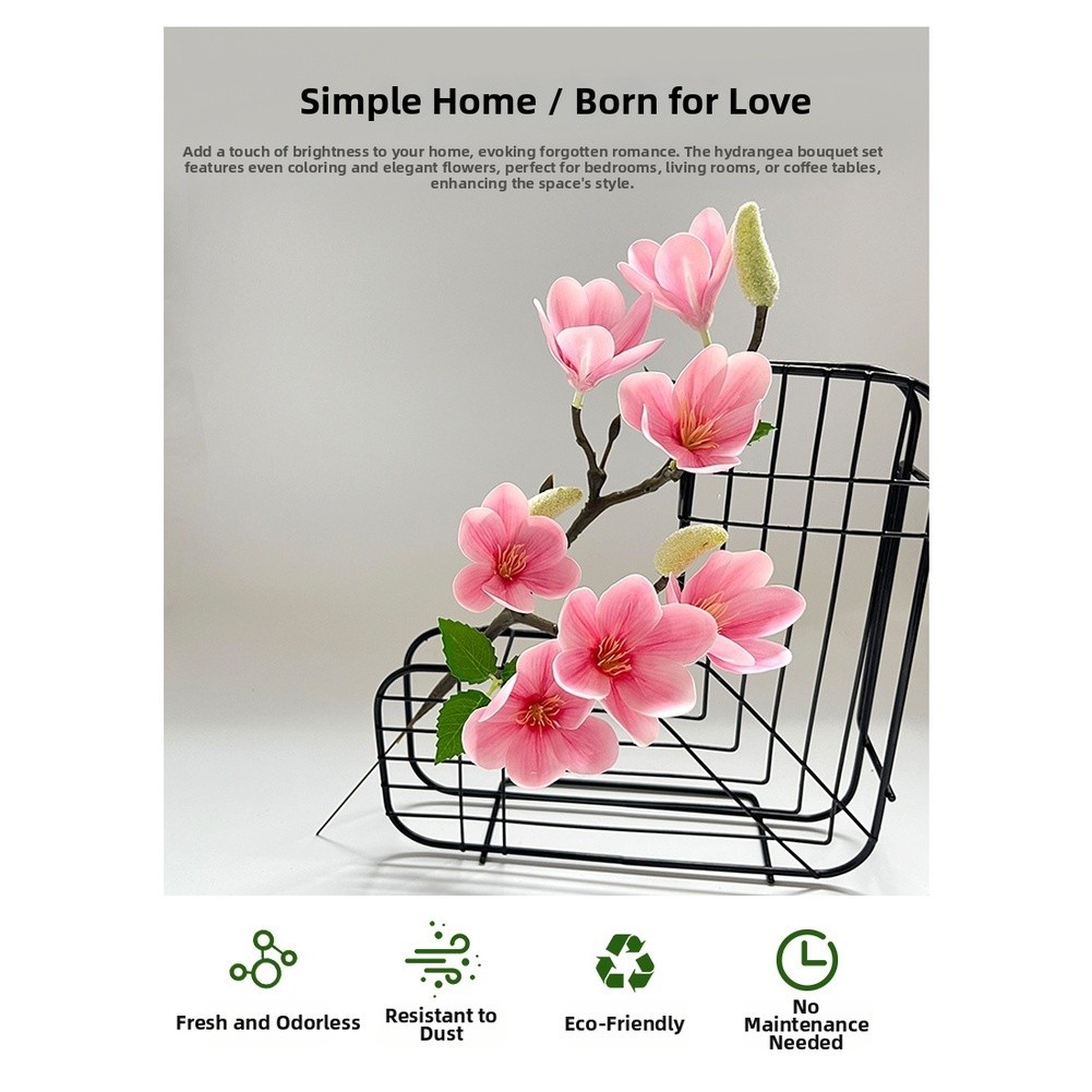 7-Bloom Magnolia Artificial Flower Stem Plastic for Table Shelf Display
