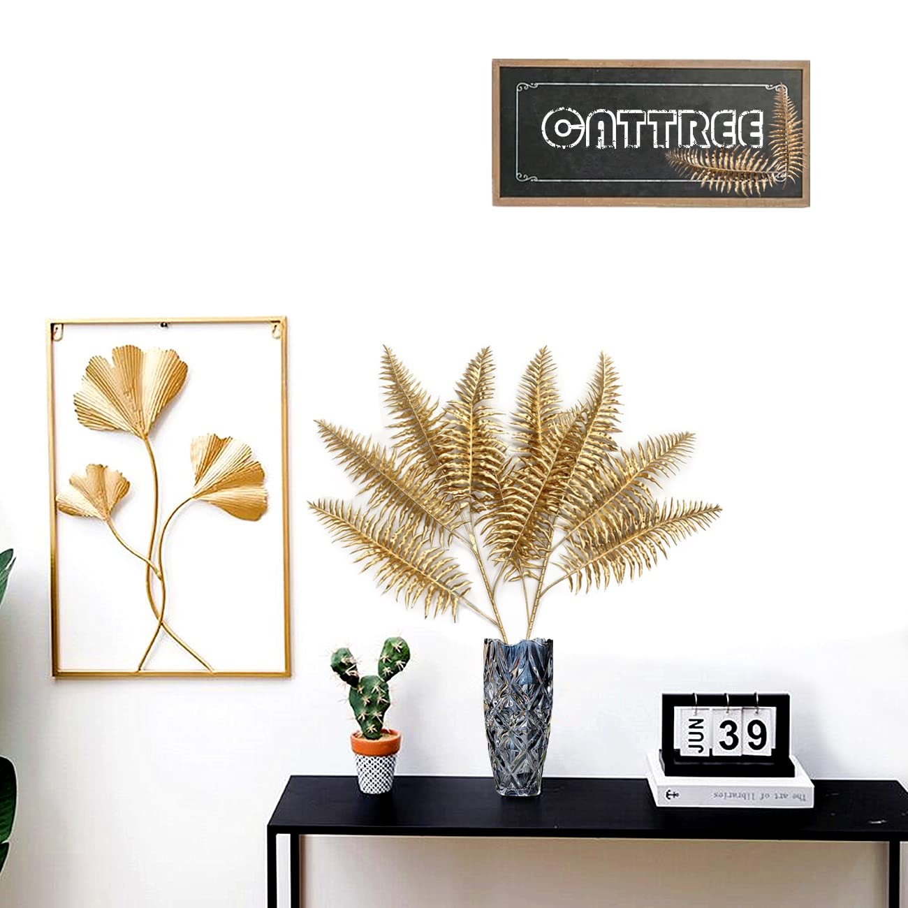 Artificial Plants Gold Persian Grass Tall 29″ 2 Pack, Fake Golden Palm Leaves…