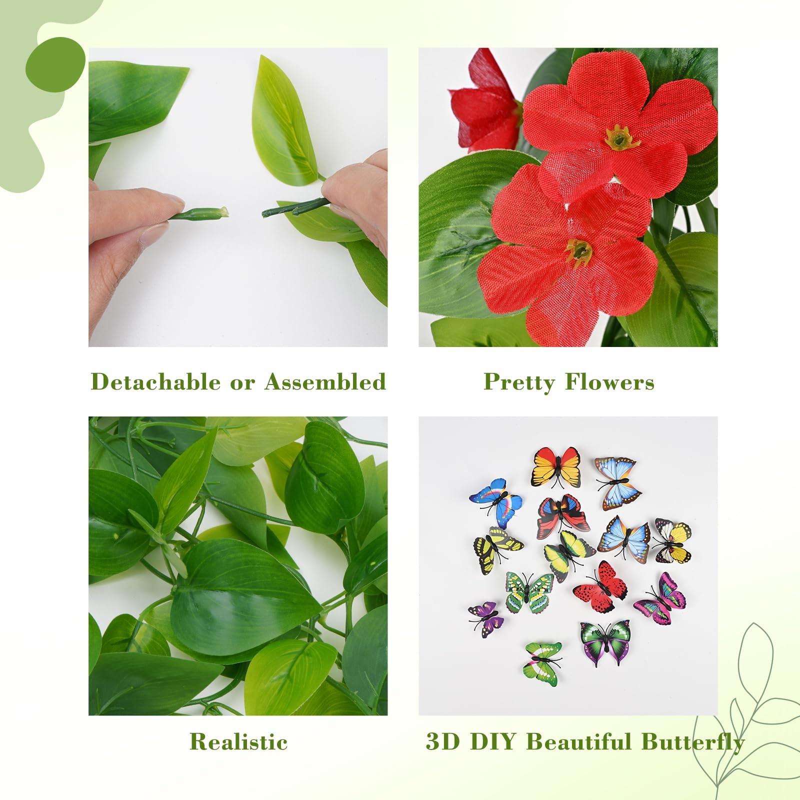 Artificial Hanging Flowers for Outdoors, 2pcs Fake Hanging Plants Pothos Vine…