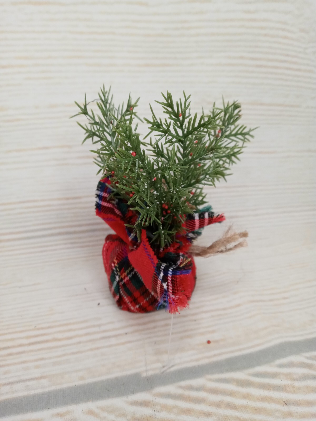 New! Mini Tartan Plaid Greenery Plant Tree Fake Christmas Winter Decor Filler ~