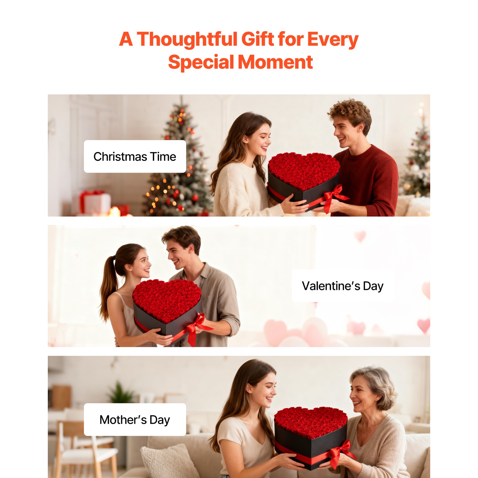 Uimoso Heart-Shaped Box with 100 Preserved Roses – Eternal Red Bouquet