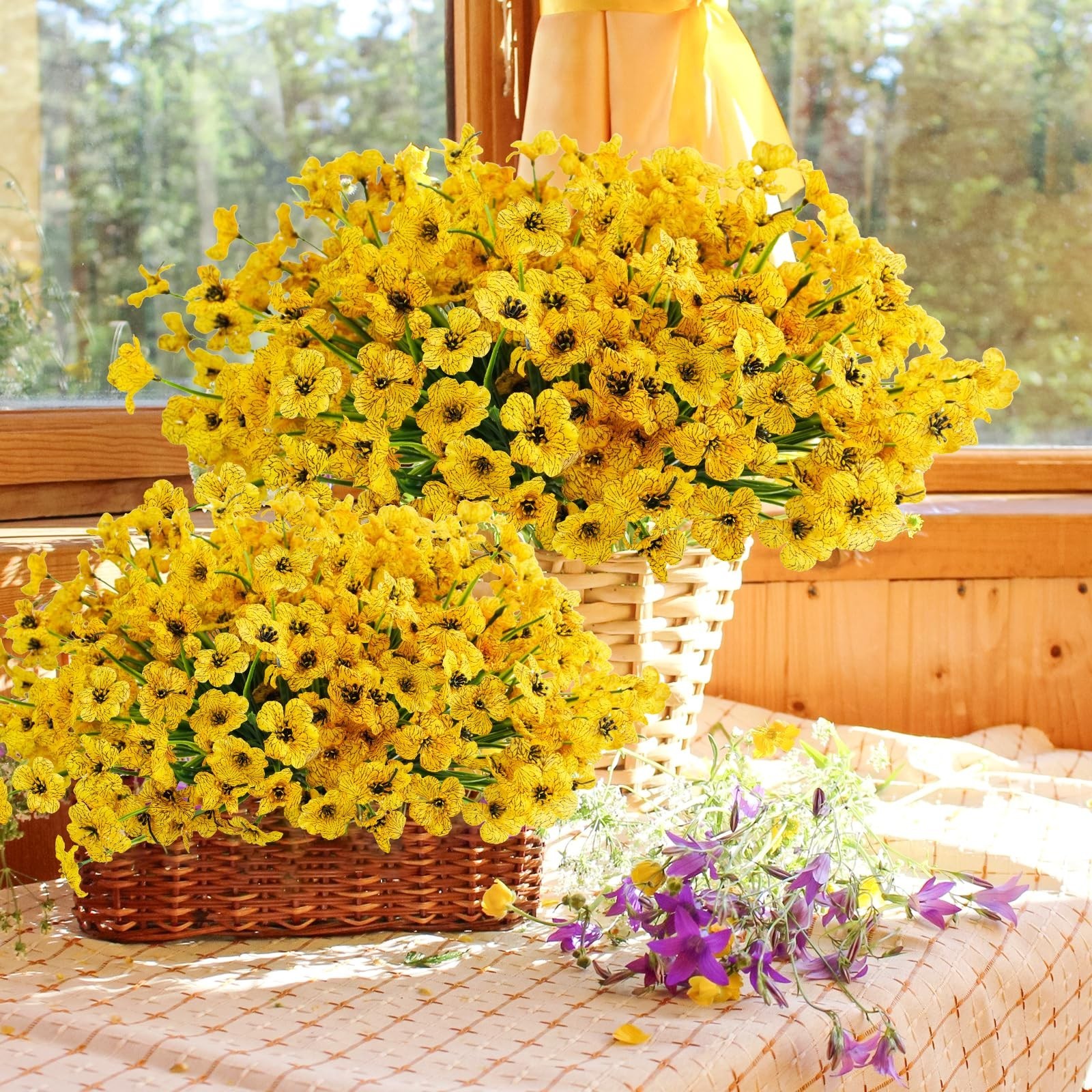 72 Bundles UV Resistant Yellow Artificial Flowers for Outdoor Home Garden Décor
