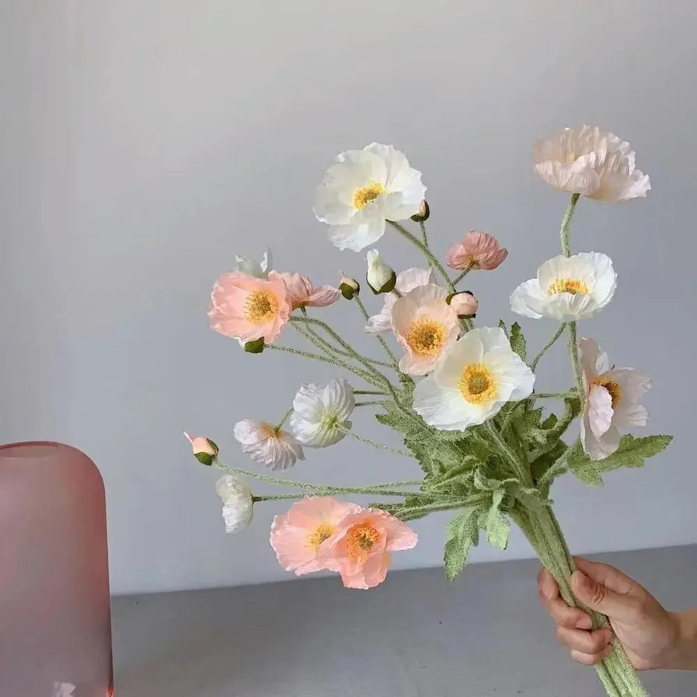 Artificial Flowers Fake Poppy Silk Flowers Long Stem Housewarming Garden
