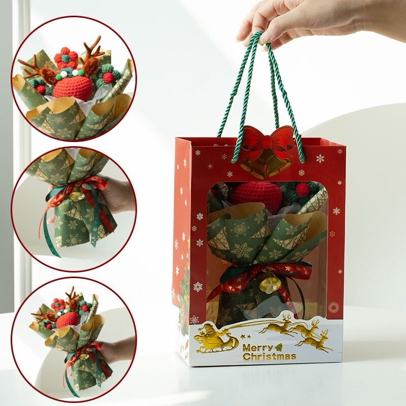 Christmas Knit Flower Gift Set,Perfect Christmas Flower Gift