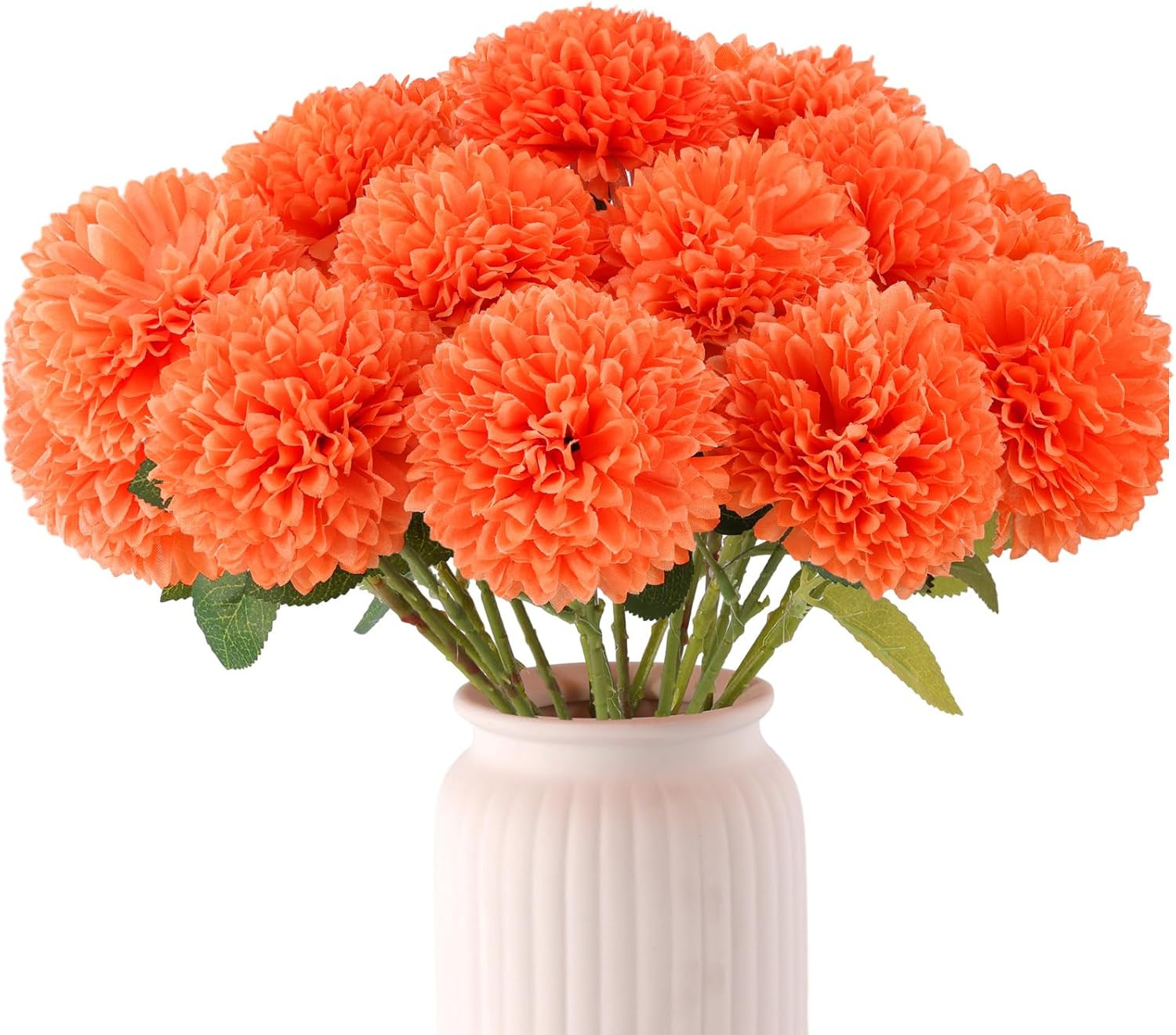 12 Pcs Artificial Chrysanthemums Flowers Marigolds Ball Flower, Orange Fake Mums