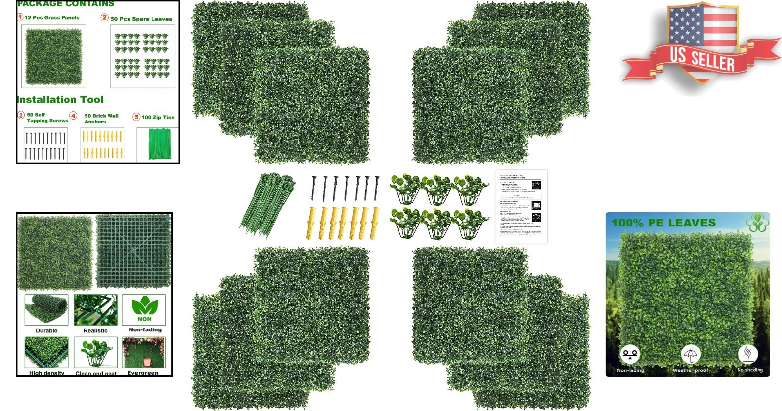 High-Quality UV Protected Boxwood Privacy Hedge Screen – 12 Pack 20″x20″