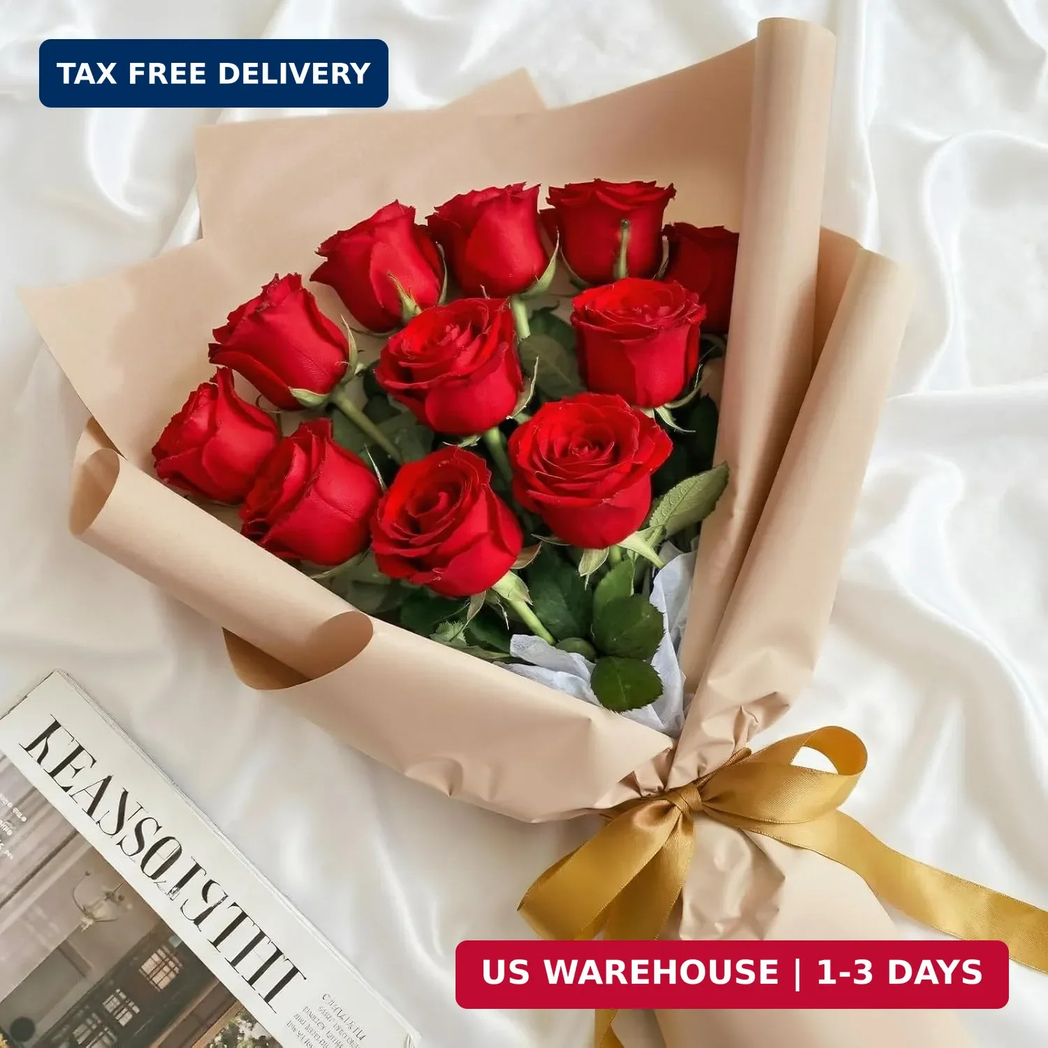 Lifewit 12 Pcs Red Artificial Roses Flowers in Bulk, Fake Long Stem Silk Roses f
