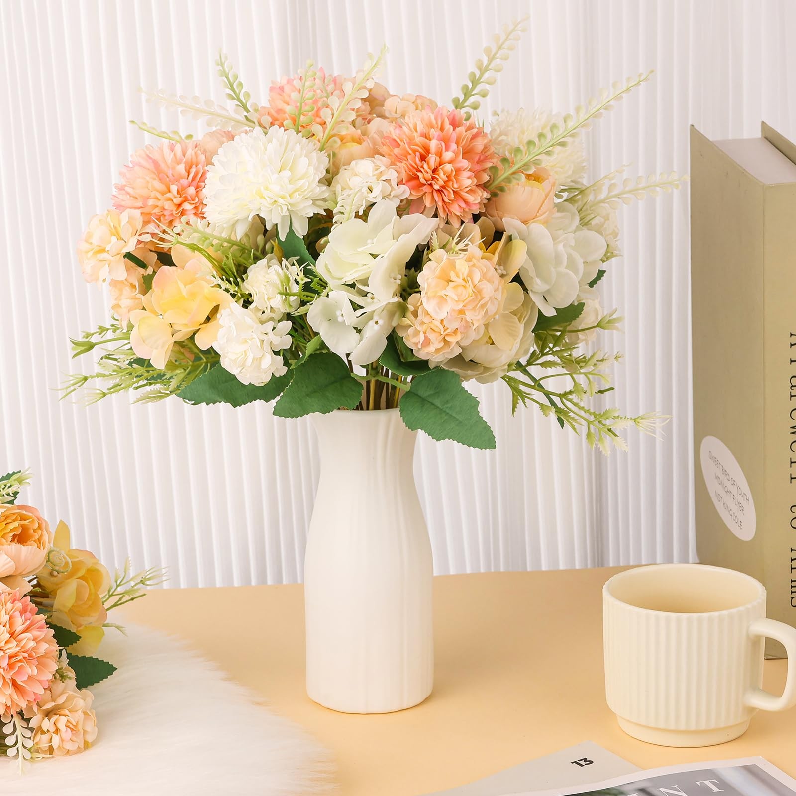12 Bundles Peonies Artificial Flowers Silk Flowers Fake Peony Bouquet Faux Pe…