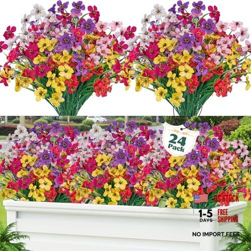 Lnoicy Pcs Artificial Flowers for Outdoor,Plastic Flowers 24 Mix Colors