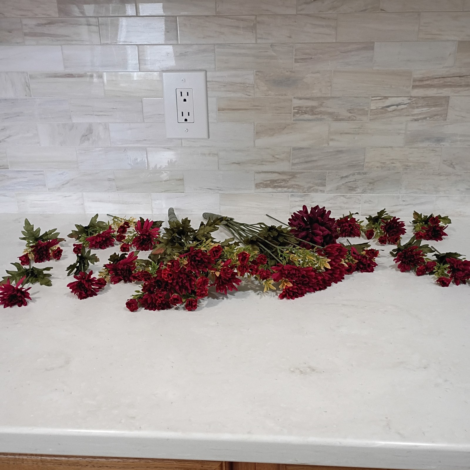 Dark Burgundy Flower Stems 16 Stems, 67 Artificial Flower Buds