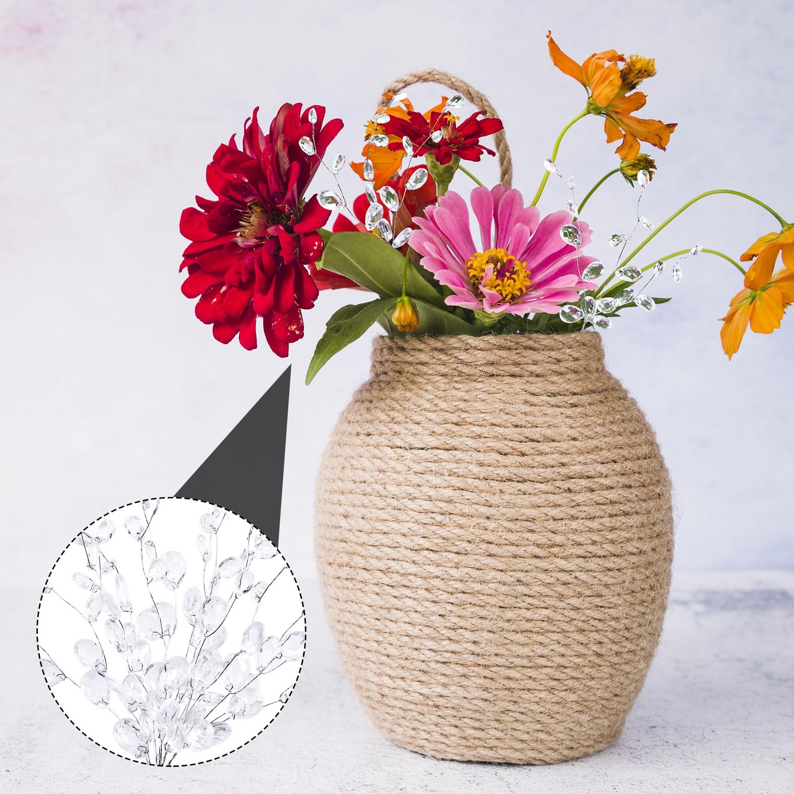 9 PCS Acrylic Crystal Flower Branches Artificial Bead Drop Bouquets Clear