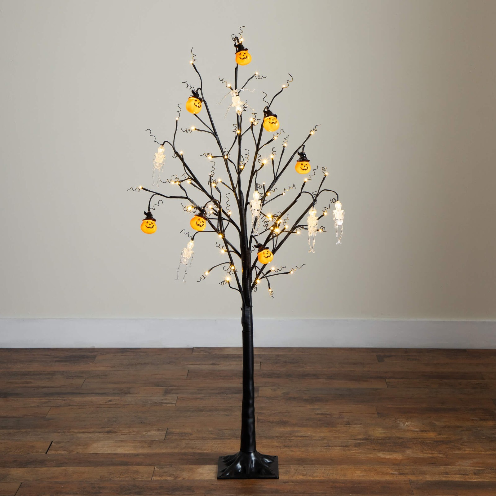 Nearly Natural 5ft Pre-Lit Halloween Pumpkins & Skulls Ornament Tree w/ 72 LED