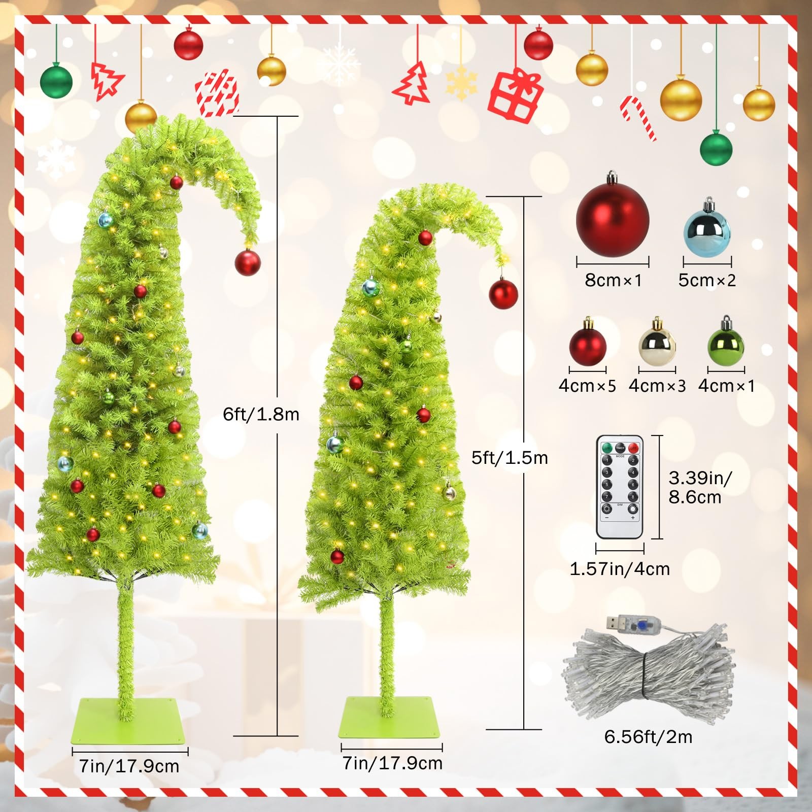 Obralitic 6FT Whimsical Lime Green Christmas Tree with 150 6ft,