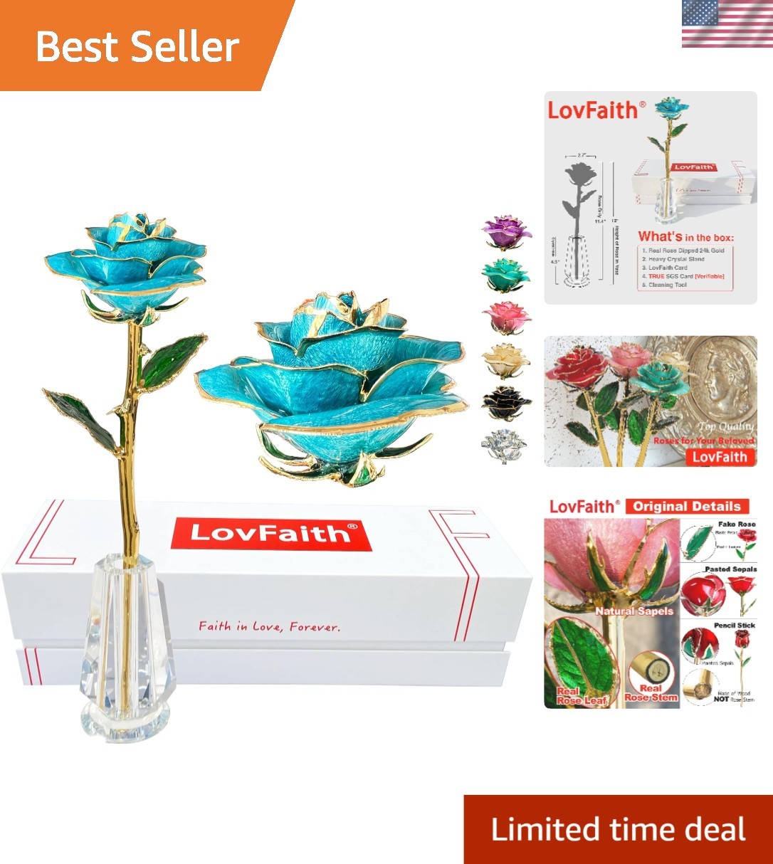 Stunning Real Rose Preserved in 24K Gold – Elegant Gift with Crystal Stand