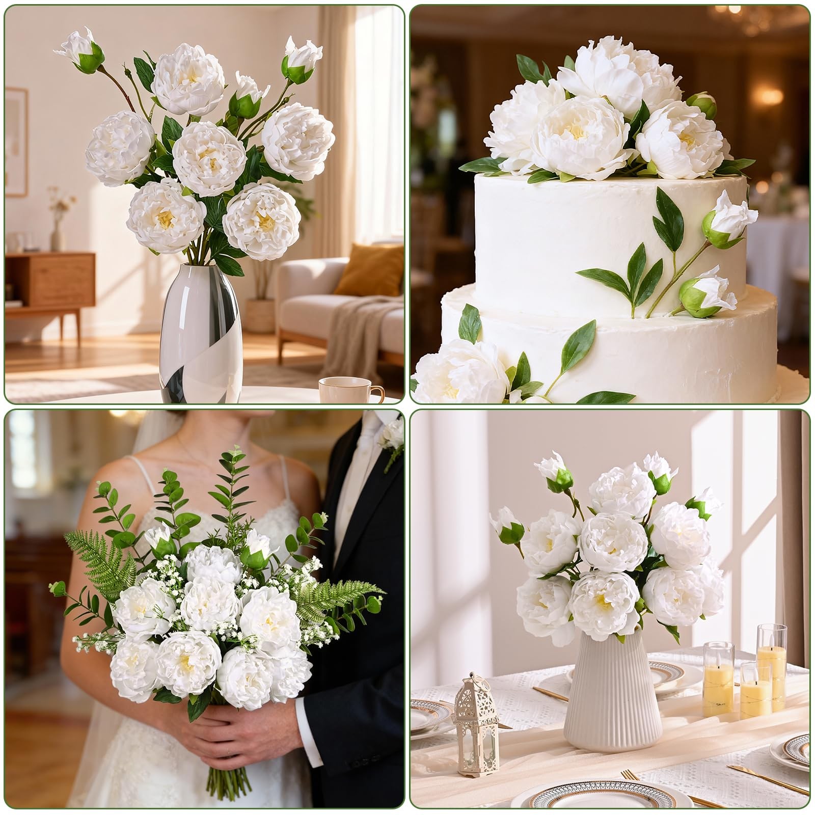 3PCS Real Touch Peonies Artificial Flowers, 22in White Fake Peonies Artificia…