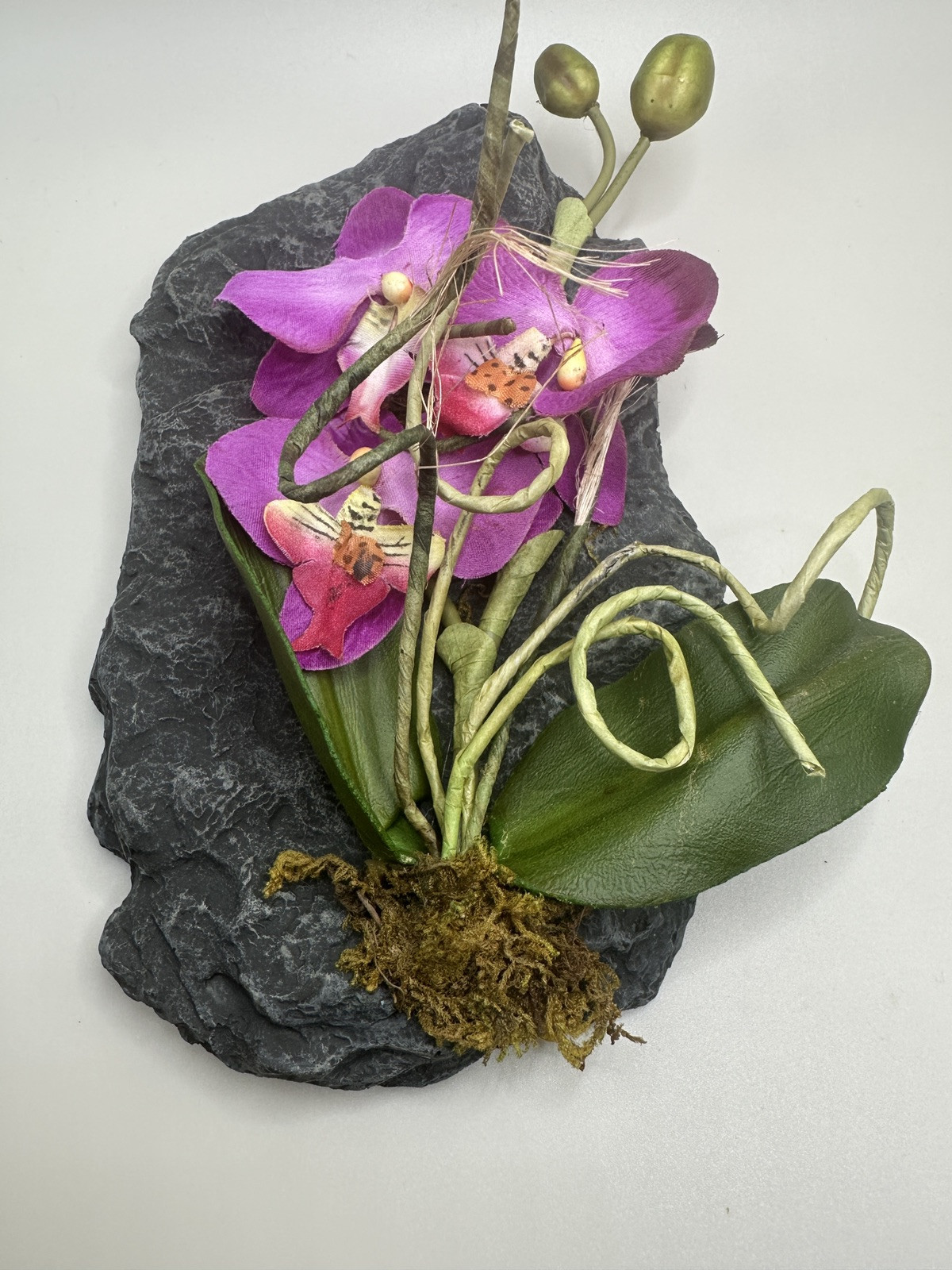 Artificial Orchid Floral Arrangement on Faux Stone Wall Decor (Set of Two) 2002