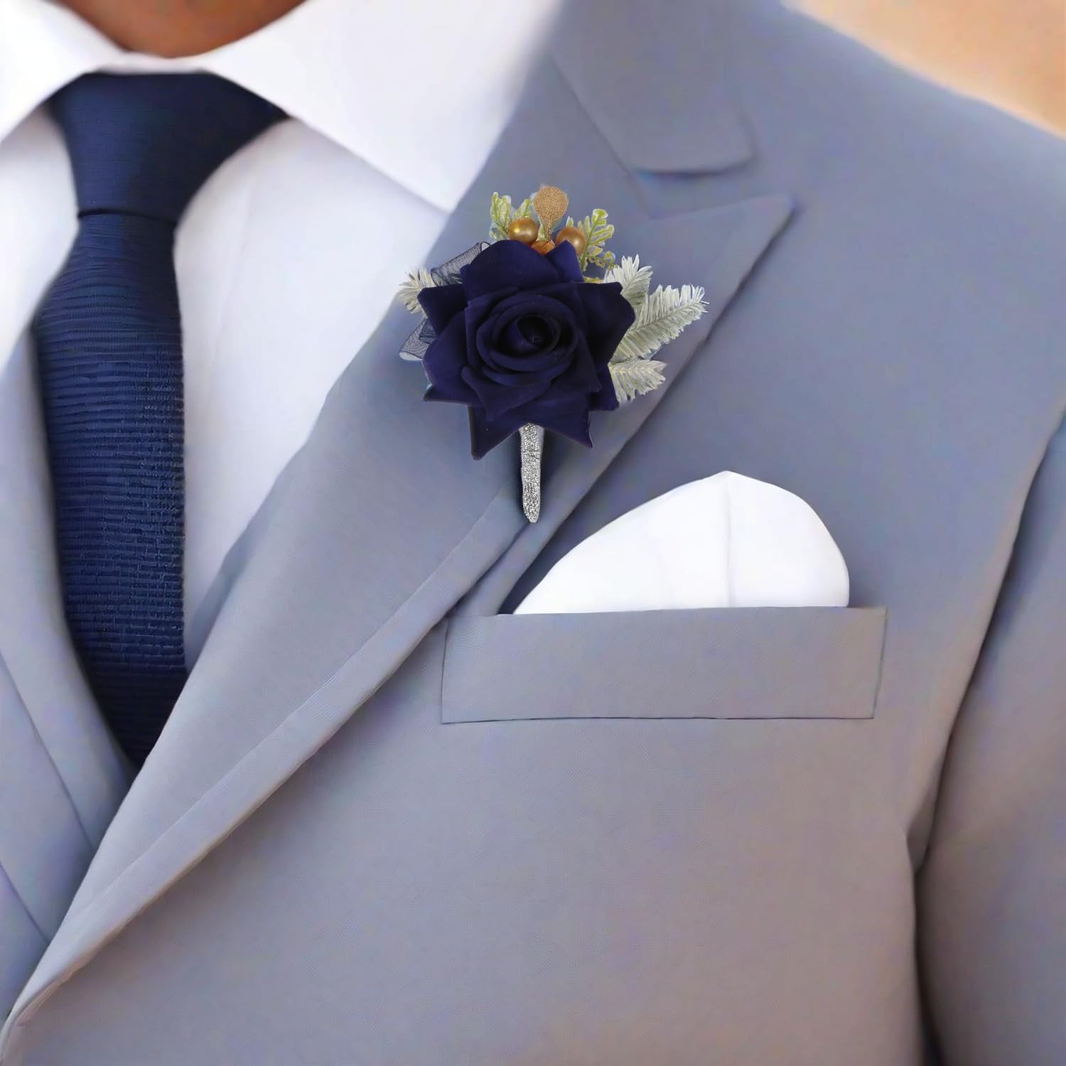 2 PCS Navy Blue Corsage And Boutonniere Set Artificial Rose Prom Wedding