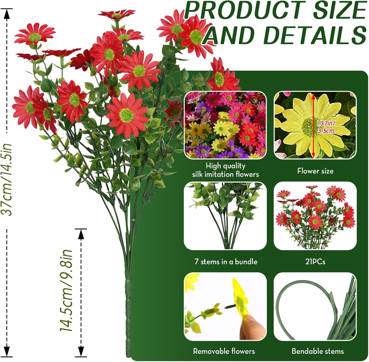 Alupssuc 30 Bundles Artificial Daisies Flowers Fake Silk Plant for Indoor Outdoo