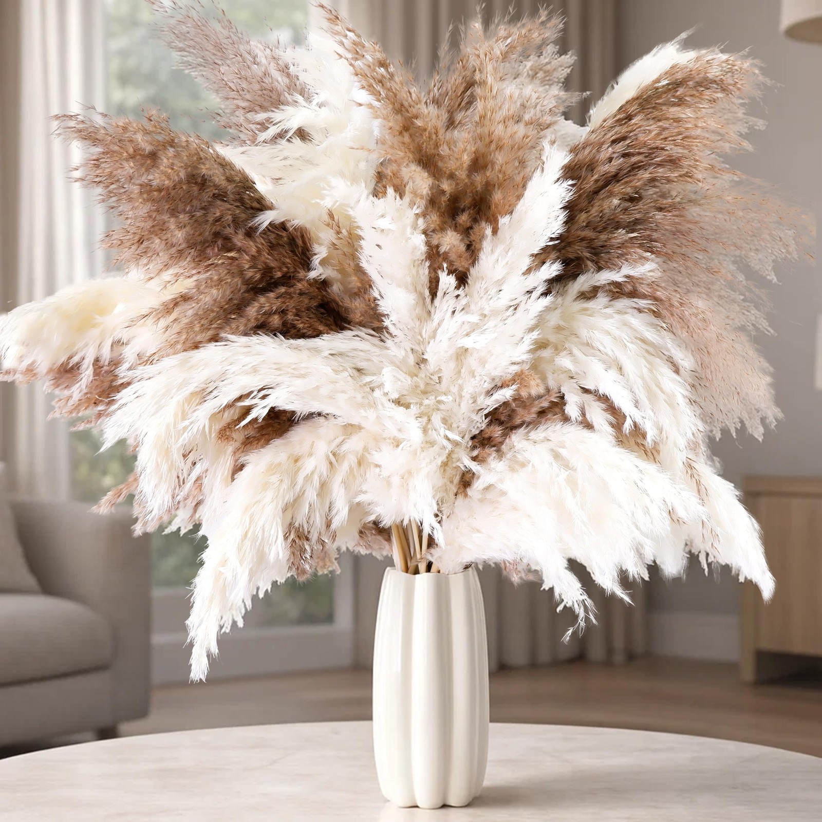 50 PCS Tall Pampas Grass for Floor Vase – 17″ Natural Fluffy Dried Pampas Gra…