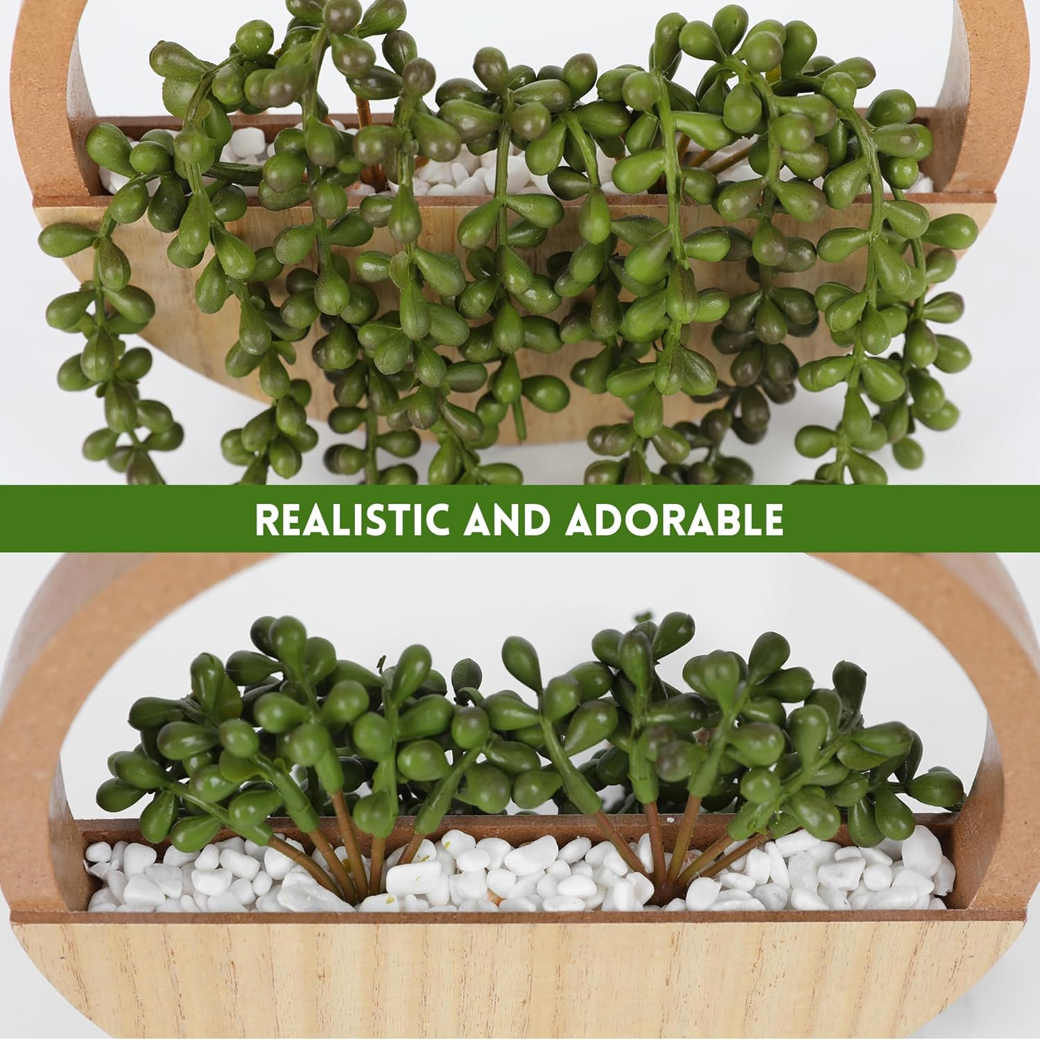2Pcs Artificial Succulents Hanging Plants 12.2” Fake String of Pearls in Pot wi